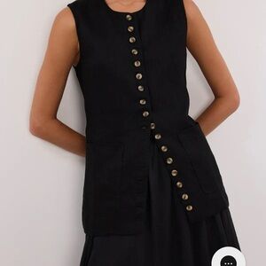 DISSH Tilly Linen Black Sleeveless Button-Up Longline Vest SZ 2